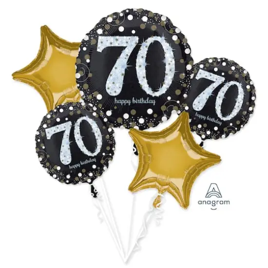 Sparkling 70th Birthday 5-Piece Foil Balloon Bouquet {1}
