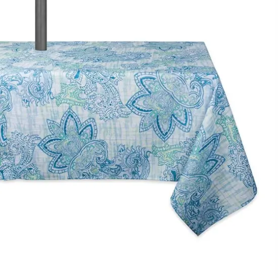 DII&reg; 84" Blue Watercolor Paisley Print Outdoor Tablecloth with Zipper {1}