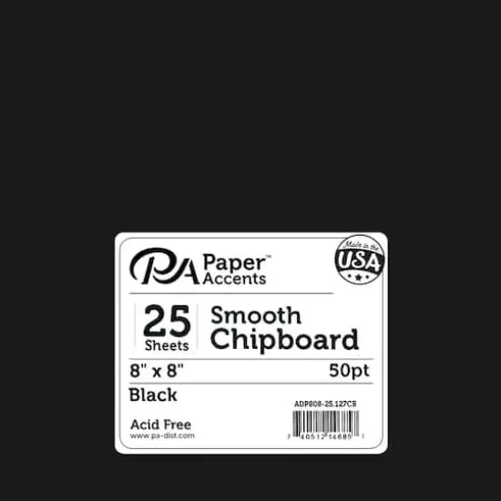 PA Paper™ Accents Black 8" x 8" Heavyweight Chipboard, 25 Sheets {1}