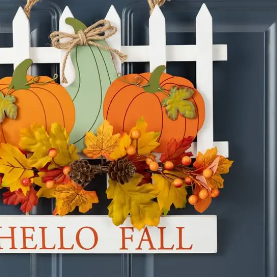 Glitzhome&reg; 14" Fall Wooden Patch with Floral Door Hanger {6}