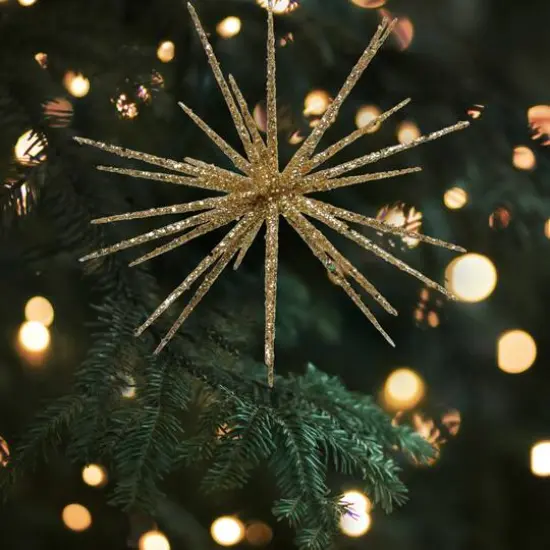12" Shimmering Gold Glitter Starburst Christmas Ornament {7}