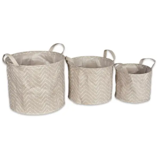 DII&reg; Round Stone & Cream Tribal Chevron PE-Coated Woven Paper Laundry Bin Set {1}