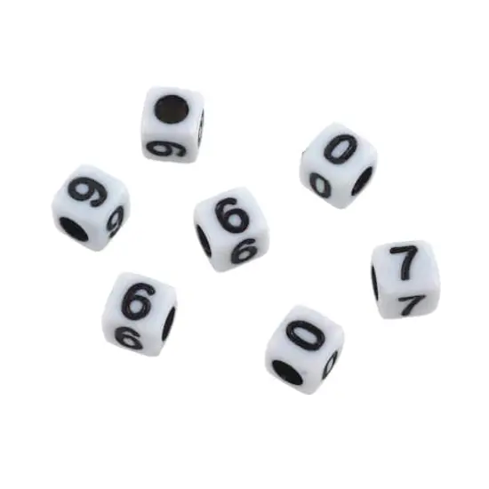 White Number Acrylic Cube Beads, 5.5mm by Bead Landing&trade; {1}