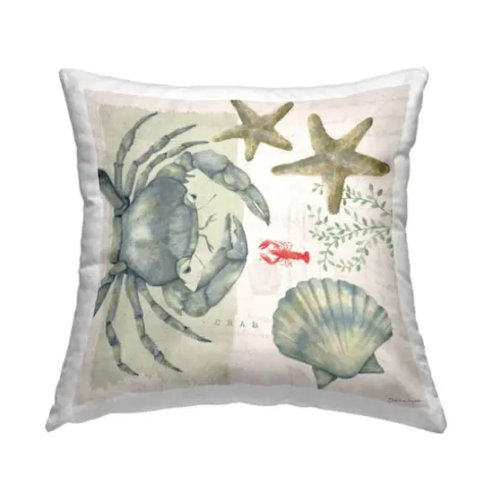 Stupell Industries Nautical Crab Various Sea Life Botanical Shells Throw Pillow, 18" x 18" {1}