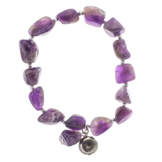 John Bead Amethyst Natural Purple Stone Bracelet with Circle Charm {5}