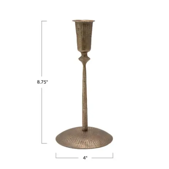 Hello Honey&reg; 9" Antique Brass Hand-Forged Hammered Metal Taper Candle Holder {7}