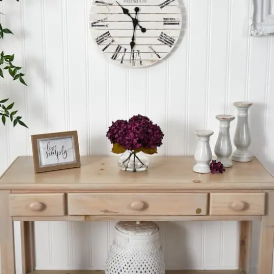 8.5" Purple Hydrangea Arrangement in Glass Vase {5}