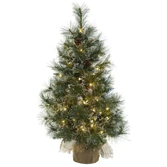 3ft. Pre-Lit Frosted Artificial Christmas Tree with Pinecones, Clear Lights {1}