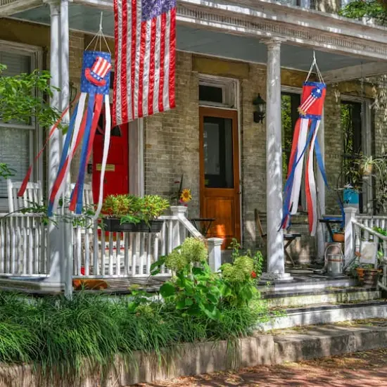 Glitzhome® 44" Patriotic Americana Uncle Sam Hat & Fireworks Windsocks Set {3}