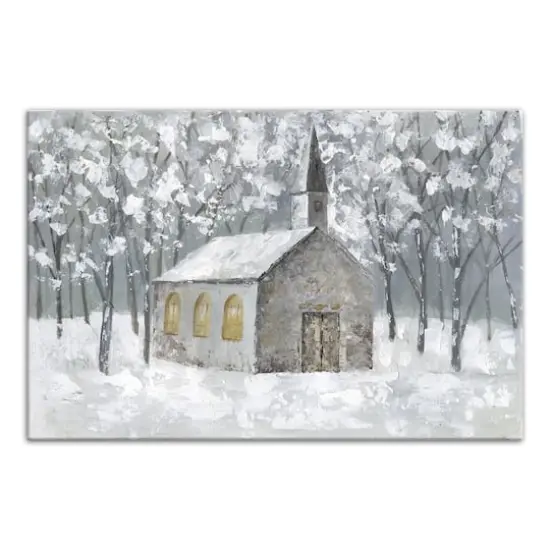 Church In Snowy Forest Canvas Wall Art {1}