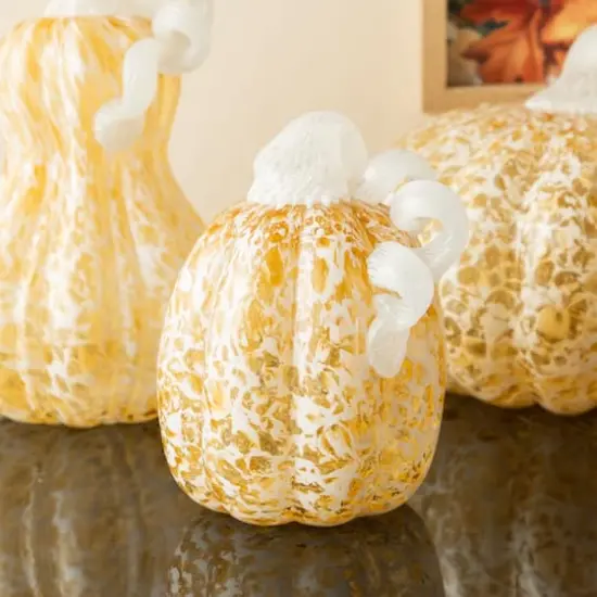 Glitzhome&reg; Amber Dots Fall Pumpkin Glass Tabletop Accent {9}
