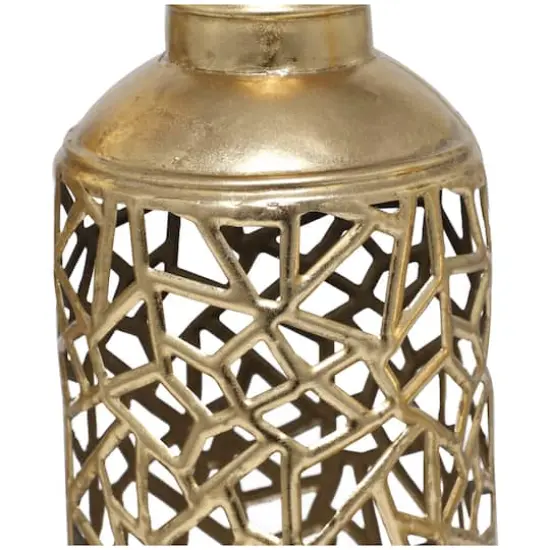 Gold Metal Abstract Patterned Vase with Open Frame Design Set {5}