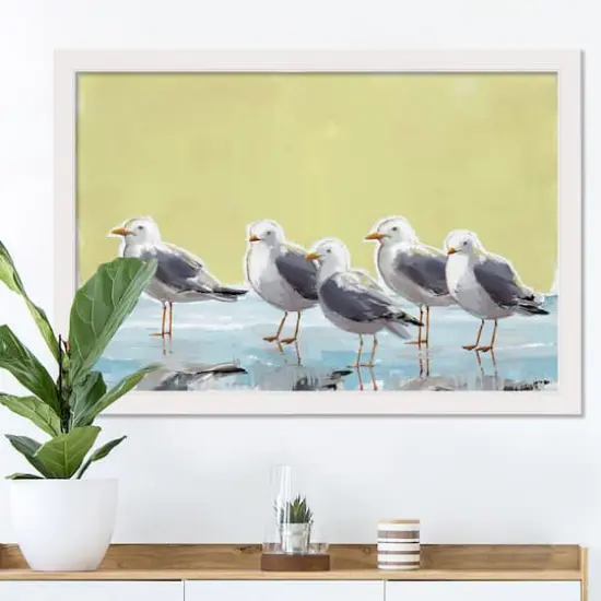 Sunny Seagulls 20" x 30" White Framed Print Under Plexiglass {3}
