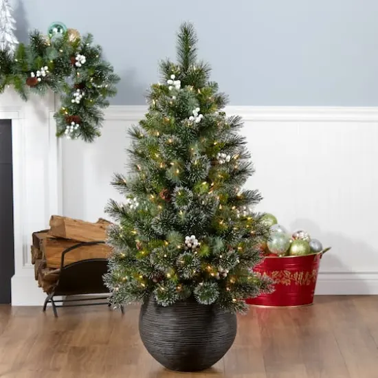 4ft. Pre-Lit Spruce Glittery Crestwood&reg; Artificial Potted Christmas Tree, Clear Lights {3}