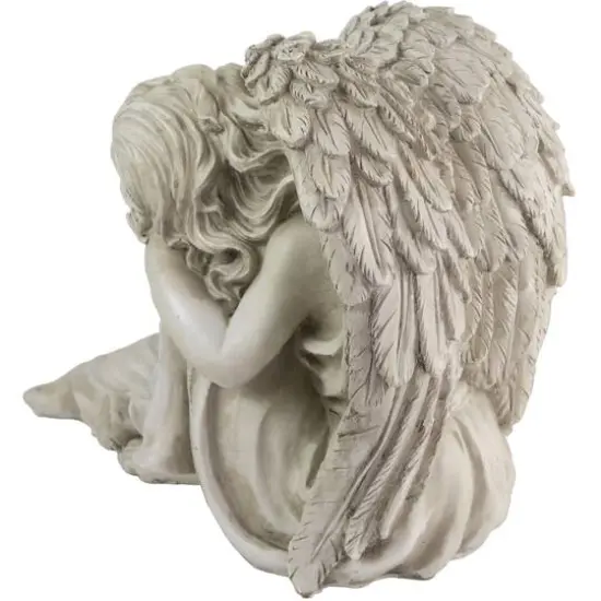 17" Gray Resting Angel Outdoor Garden Statue {6}