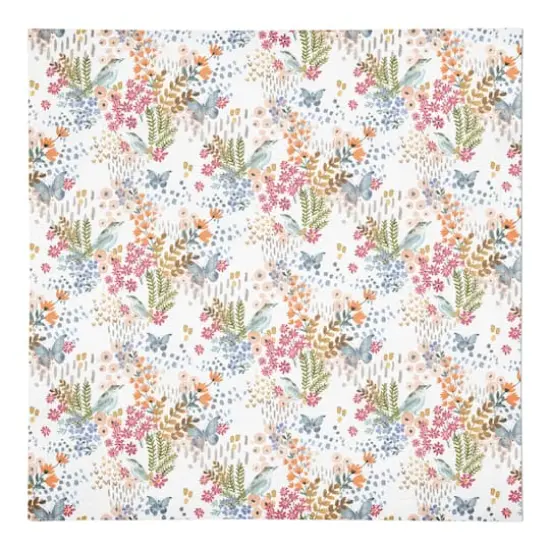 Butterfly Bird Floral Cotton Twill Napkin White {1}