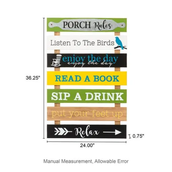 Glitzhome&reg; 36" Rustic Wooden Porch Rules Sign {9}