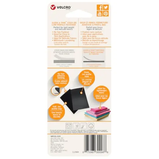 VELCRO&reg; Brand Sleek & Thin&trade; Black Stick On Fastener Rectangle {4}