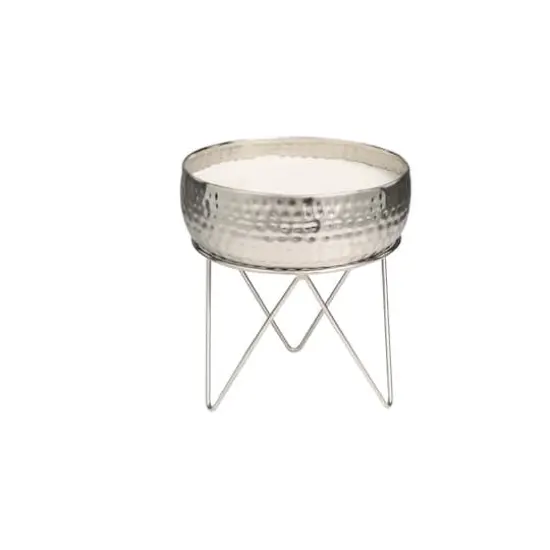 70oz. Campfire Scented White 4 Wick Candle in Silver Bowl with Tripod Stand {3}