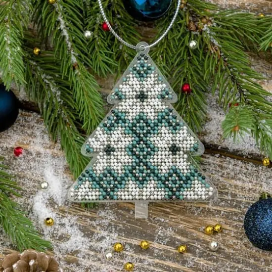 Wonderland Crafts Blue & Green Plaid Tree Ornament Bead Embroidery on Plastic Kit {3}