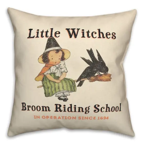Lil Witch Broom Riding School Spun Poly Throw Pillow {1}