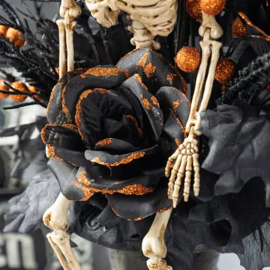 Glitzhome&reg; 22"H Halloween Black Rose, Skeleton and Berry Urn Table Tree {6}