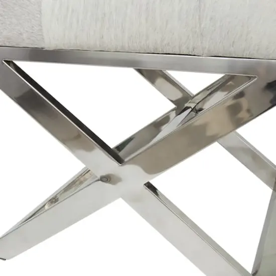 19" Light Gray Leather Geometric Tufted Stool with Metal Base {4}