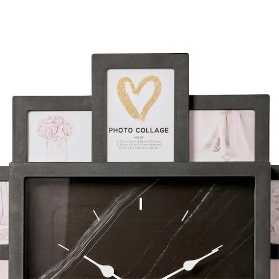American Art Decor Picture Frame Collage Clock 12 Photo Display Slots Black, 20" x 20" {4}