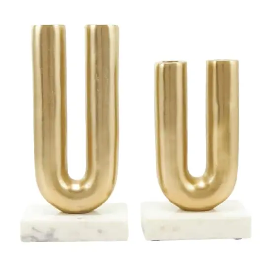 Gold Aluminum U-Shaped Candle Holder Set {1}