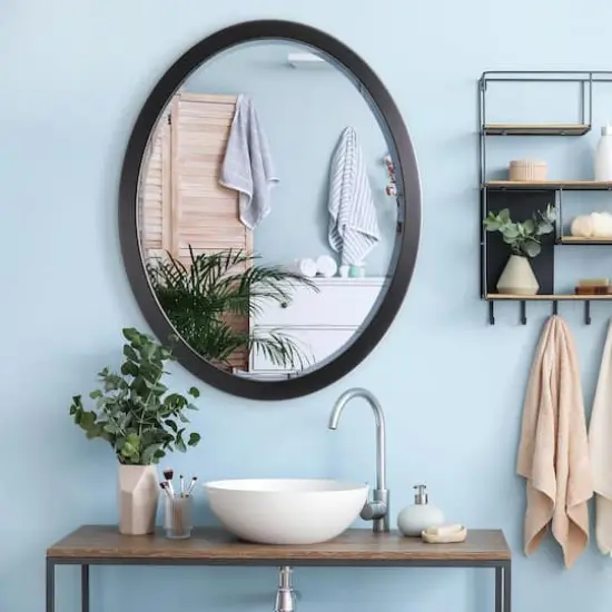 Classic Black Oval Metal Framed Beveled Vanity Wall Mirror - 23" x 29" {3}