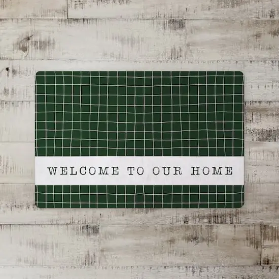 Dark Green and White Pencil Grid Floor Mat {3}