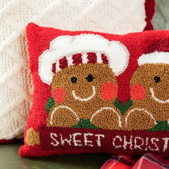 Glitzhome&reg; 18" Hooked Gingerbread Boy & Girl Pillow {7}
