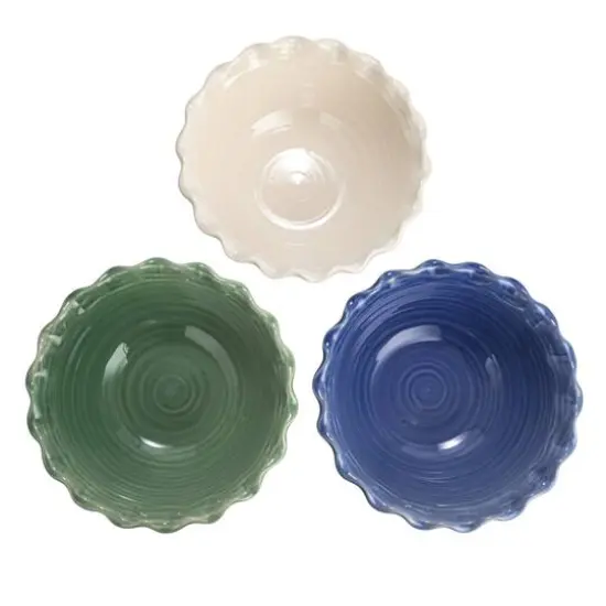 Hello Honey&reg; 10" Blue, Green & Cream Stoneware Bowl with Scalloped Edge Set {11}