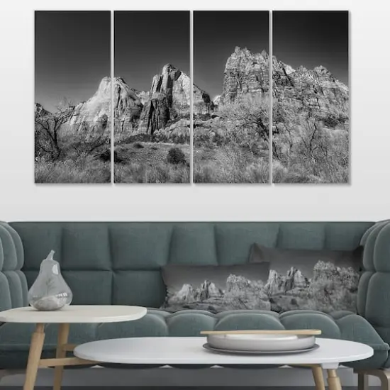 Designart - Rising Red Rocks Black and White - Landscape Canvas Art Print {3}