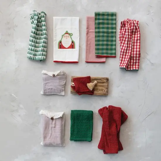 Hello Honey&reg; 28" Red & Green Cotton Waffle Weave Tea Towel Set {3}