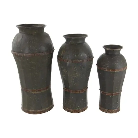 Brown Metal Rustic Vase Set {4}