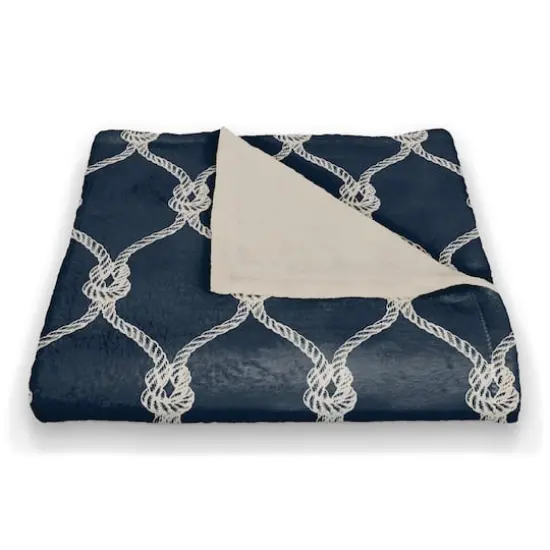 Navy Blue Nautical Knots Coral Fleece Blanket {3}