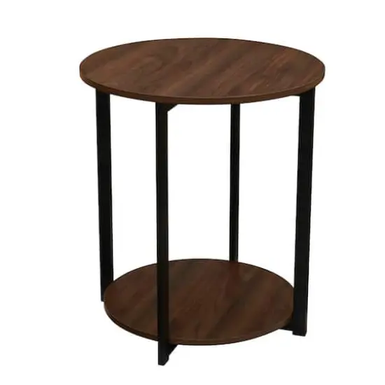 Household Essentials Jamestown 24" Round End Table Mid Century Walnut {1}