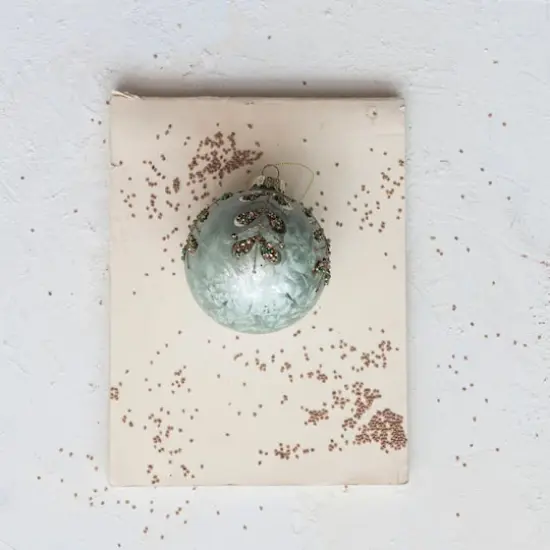 Hello Honey® 4" Sage Glitter, Sequins & Beads Glass Ball Ornament {3}