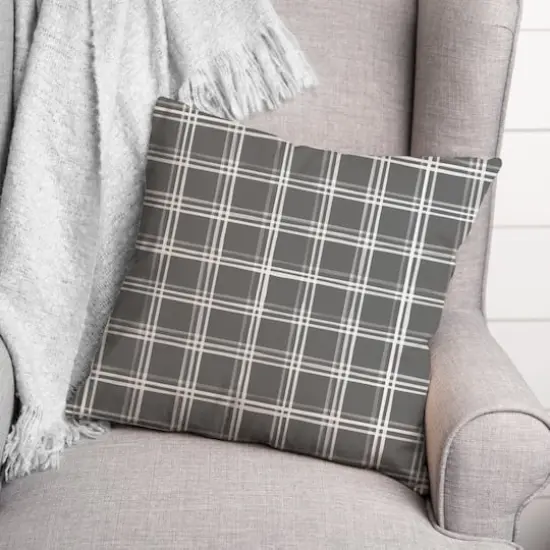 18" Plaid Indoor/Outdoor Pillow Gray {3}