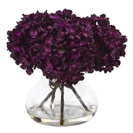 8.5" Purple Hydrangea Arrangement in Glass Vase {1}
