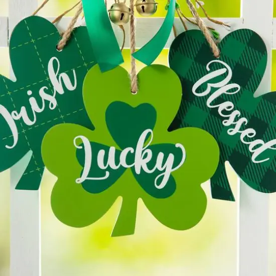 Glitzhome&reg; 18.5" St. Patrick's Wooden Shamrock Door Hanger {6}