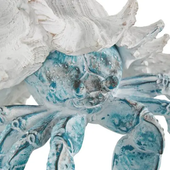 9" Polystone Crab Textured Decorative Sculpture with White Shell Blue {5}