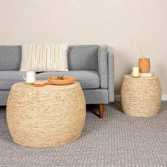 Hello Honey&reg; 17" Natural Corn Rope Round Accent Table {4}