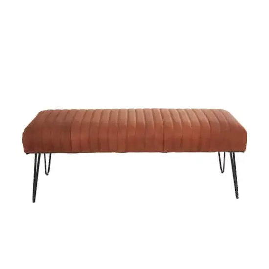 4ft. Brown Leather Upholstered Bench with Hairpin Legs {4}