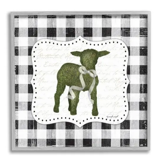 Stupell Industries Seasonal Easter Baby Calf Spring Tartan Pattern Framed Giclee Art Gray {1}