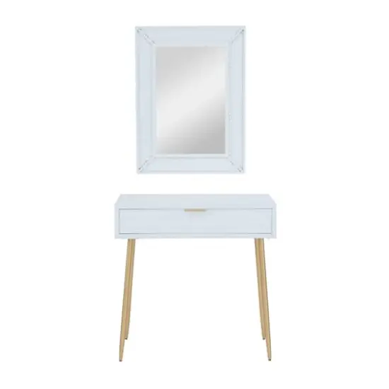 Set of 2" White Wood Contemporary Console Table with Mirror, 31" x 31" x 16" {1}