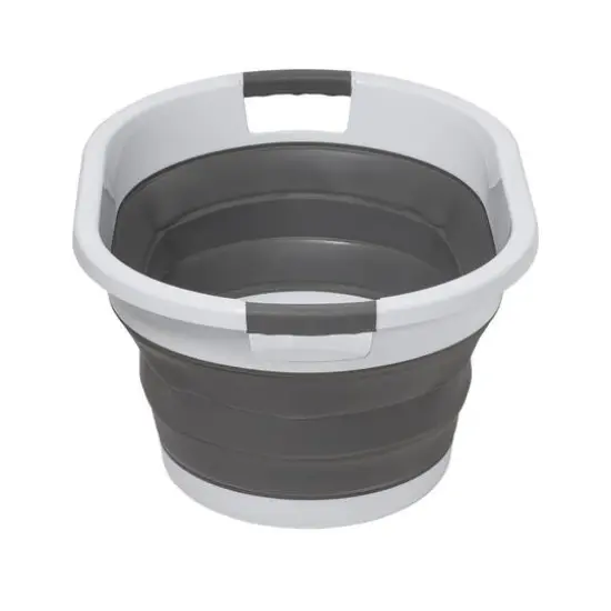 Honey Can Do 24" Collapsible Rubber Laundry Basket Set Dark Gray and White {7}