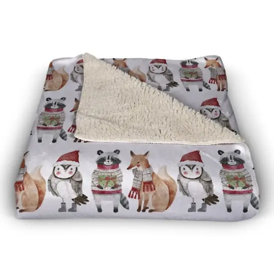 Christmas Woodland Characters 50" x 60" Sherpa Fleece Blanket {3}