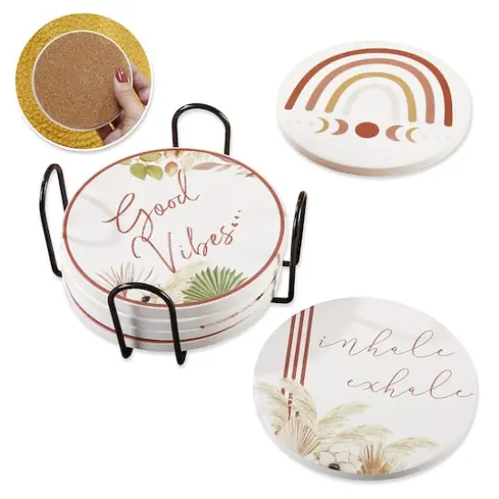 Kate Aspen&reg; Boho Ceramic Coasters with Holder, 6ct. {1}